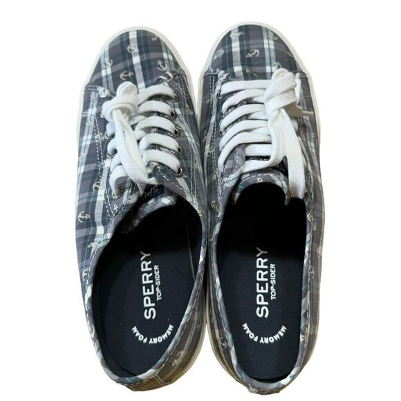 Sperry Women's Top-Sider Pier View Anchor Gray Plaid Sz 8 Nautical Sneakers - Picture 5 of 9